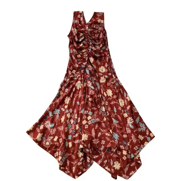 NEW Ulla Johnson Alma Asymmetric Ruched Silk Dress In Anemone Size 14 - Picture 3 of 10